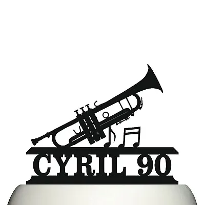 Personalised Acrylic Trumpet And Musical Notes Birthday Cake Topper Decoration • £10.75