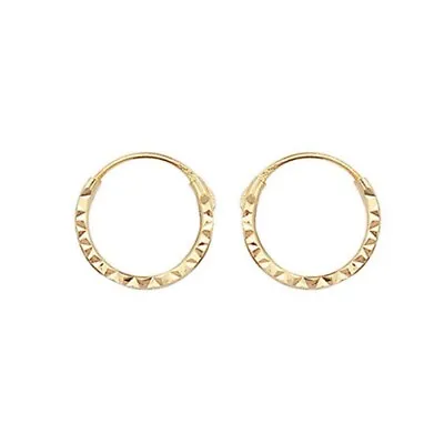 9ct Gold Tiny Small 8mm Diamond Cut Top Half Hinged Hoop Sleeper Earrings Pair N • £19.75