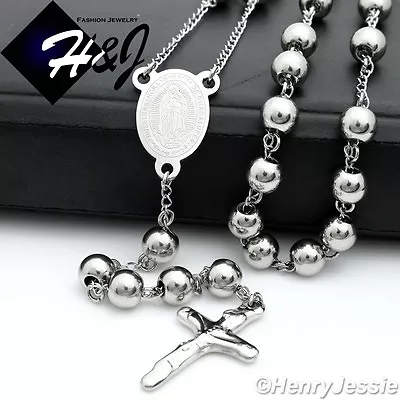 29+5 MEN Stainless Steel HEAVY 8mm Silver Beads Virgin Mary Rosary Necklace*RN10 • $18.99