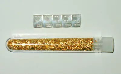 5 X 1 Gram 999 Silver Valcambi Suisse Bars + 1 Large Vial Of Gold Flakes!! • $12.75