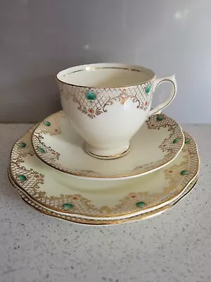 Salisbury Trio  1940s Gold + Green Jewel Fine Bone China With Extra Side Plate • $59.95