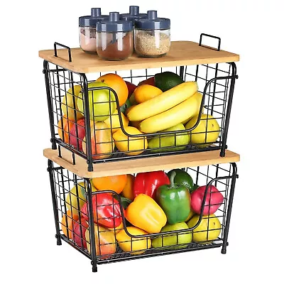 2PCS Countertop Basket For Kitchen Bread Vegetable Fruit Organizer Bin With Lid • $35.90