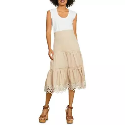 Veronica Beard Womens Amaia Tan Eyelet Calf Daytime Midi Dress S BHFO 2139 • $77.99