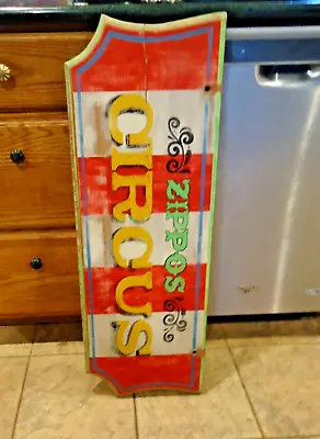 Large Vintage ( Not Antique ) Hand Painted Solid Wood ( Oak ) Sign ZIPPOS CIRCUS • $125