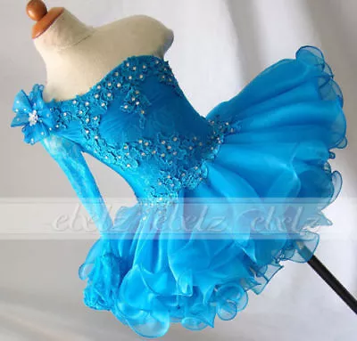 Blue Infant Toddle Dance Mini Birthday Party Pageant Dress Cupcake Ball Gowns • $72.19