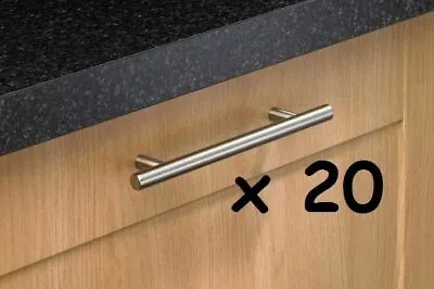 20 Brushed Steel Finish T Bar Handles Kitchen/Cabinet/Door/Cupboard/Drawer • £15.99