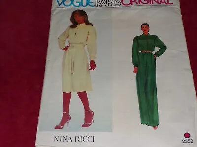 🌸 Vogue Paris Original #2352 - Designer Nina Ricci - Ladies Dress Pattern 12 Ff • $16.14