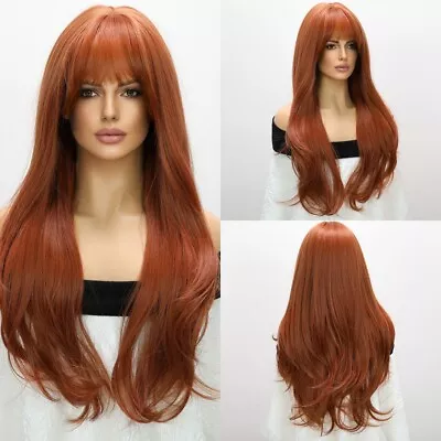 Long Wavy Ombré Orange Wigs With Bangs Natural Women Fanshion Hair Party Daily • $17.29