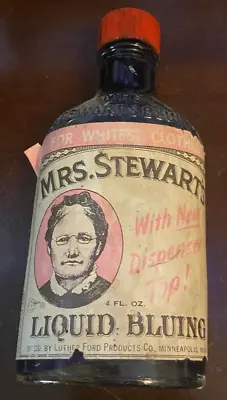 Vintage Mrs. Stewart's Liquid Bluing Embossed Glass Bottle • $20