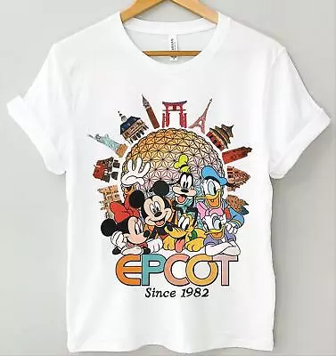 Disney Epcot World Tour Shirt Mickey And Friends 1982 Family Trip Tee • $17.98