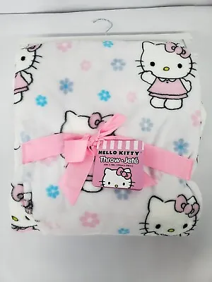 Hello Kitty White Pink Blue Spring Flowers Throw Blanket 60x70 New • $54.99