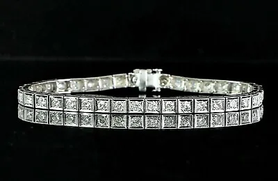 $7250 Vintage 14K White Gold 3.00ct Round Diamond Square Link Tennis Bracelet • $3050