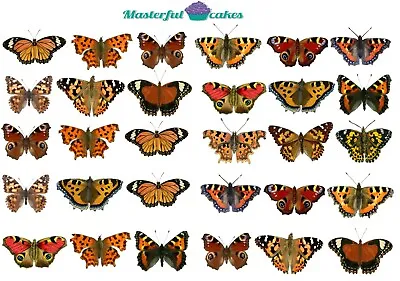 30 X Tortoiseshell Butterflies Edible Cup Cake Toppers In RiceIcing & Precut    • £4.30