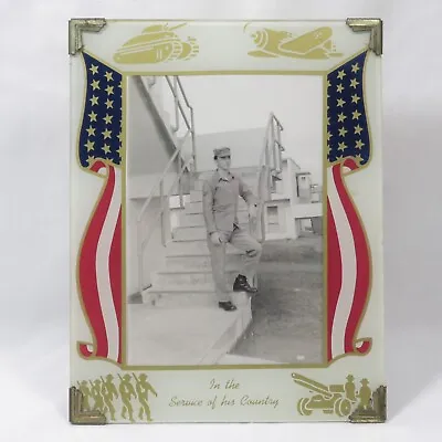 Vintage Reverse Painted Glass Picture Frame WWII Military Service Flags • $75