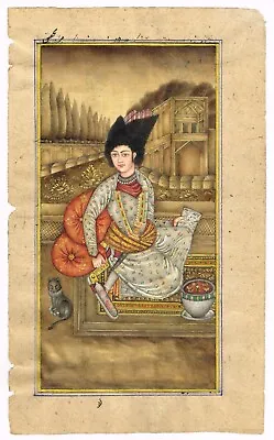 Qajar Painting Of A Qajar Beauty Hand Miniature Gouache Pigments 6.5x10.5 Inches • $853.99