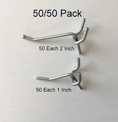 (100 Pack) Asst (50) 2 And (50) 1 Inch Peg Hooks Display Garage Shelf Hanger Kit • $23.10