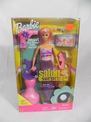 2001 Mattel SALON SURPRISE Barbie Doll PLAYSET 54215 Blow Dryer Chair Wig Mirror • $49.93