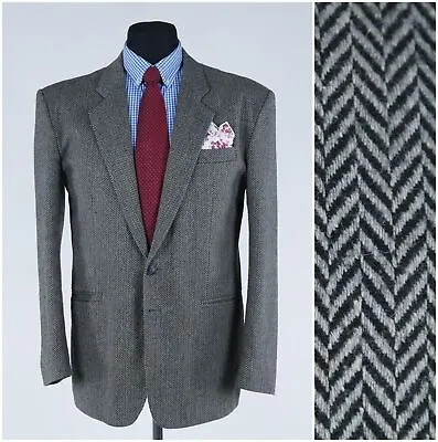 Mens Vintage Herringbone Sport Coat 40S US Size MODECLUB Grey Blazer Jacket • $39.99