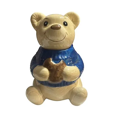 Vintage Metlox Pottery California USA Blue Sweater Teddy Bear Eating Cookie Jar • $27.99