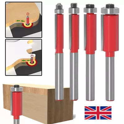 £5.88 • Buy 4X 1/4 Shank Pattern Trim Router Template Flush Bit Cutter Top & Bottom Bearing