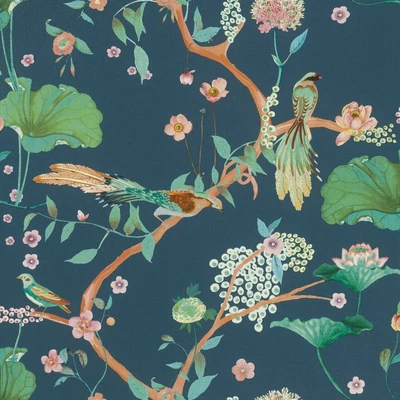 £20.99 • Buy Rasch Studio Onszelf Amazing Japanese Nature Blue Wallpaper 539462 - Birds