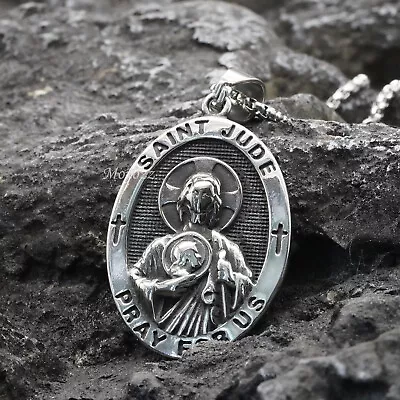 Mens Catholic Jesus Christ St Saint Jude Pendant Necklace Stainless Steel Gift • $7.99