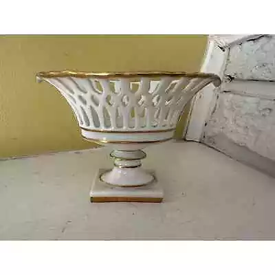 VA Vista Alegre Portugal Small Reticulated Pierced Porcelain Pedestal Basket  • $35