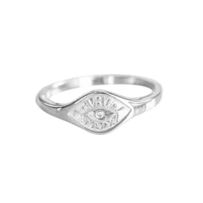 950 Platinum 0.02 Ct. Genuine Diamond Evil Eye Signet Delicate Ring Fine Jewelry • £638.92