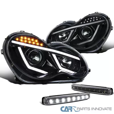 Fit 01-07 Benz W203 C-Class Pearl Black LED Projector Headlights+Black 8-LED Fog • $253.95