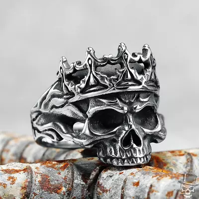 Sculpt Rings™ King Royal Half Skull With Crown 316L Stainless Steel Punk Ring • £19.24