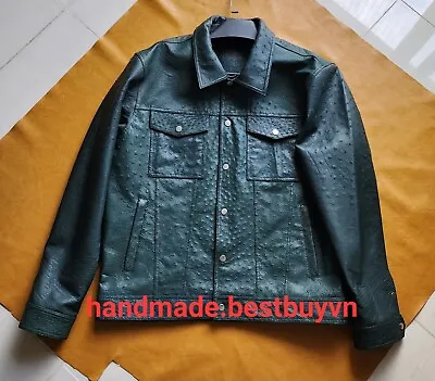 Dark Green 100% Real Body Ostrich  Leather SkinCustomize JacketMen Jacket • $1700