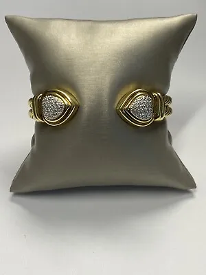 David Yurman Sterling & 18k Double Cable Pave Diamond Heart Cuff Bracelet • $5000