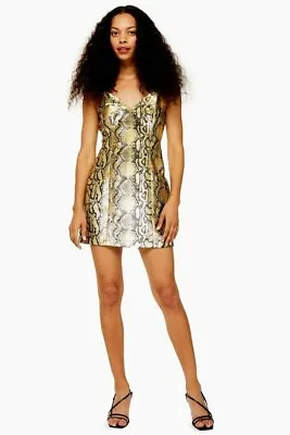 £9.99 • Buy Topshop Snake Print Dress Gold Silver Cami Size 10 UK RRP 50£