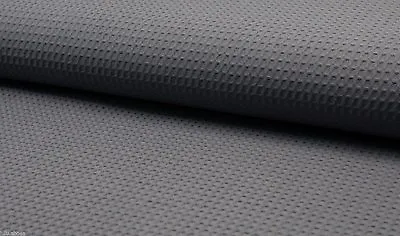 Cotton WAFFLE Pique Honeycombe Fabric Material - 140cm Wide MID GREY Charcoal • £0.99