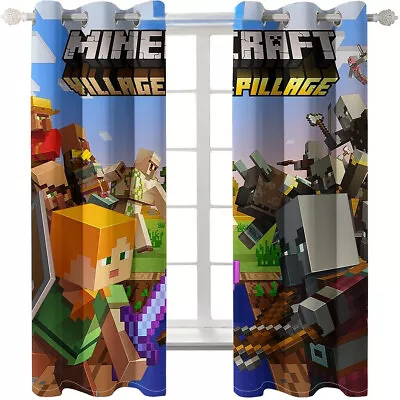 3D Minecraft Videogame Kids Bedroom Curtains Ring Blackout Door Decor UV Protect • £25.19