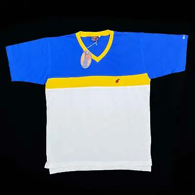 Vintage BLOOD CELLS Colour Block Mini Logo Skater V-Neck T-Shirt Medium XL • $24.32