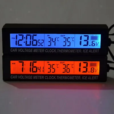 £13.28 • Buy 12V Car LCD Digital Clock In/Outdoor Temperature Thermometer Voltage Meter