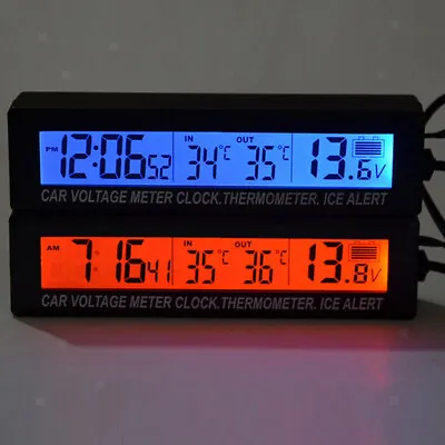 12V Car LCD Digital Clock In/Outdoor Temperature Thermometer Voltage Meter • £12.10