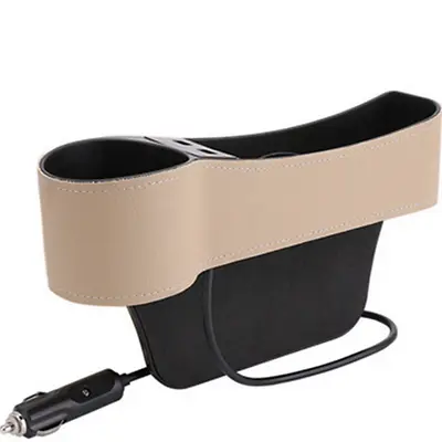 Beige Dual USB Car Seat Gap Slit Pocket Cup Holder Right Side Storage Organizer • $24.20