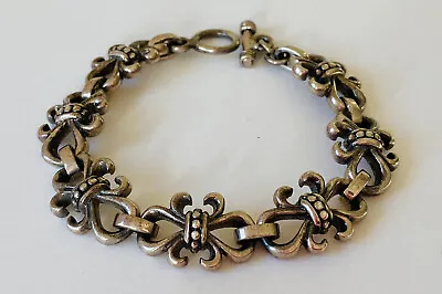 Vintage Sterling Silver Fleur De Lis Link Toggle Bracelet 7.25” • $169.99