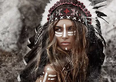 £4.99 • Buy Native American Woman Indian Poster Size A4 / A3 Tribe Tribal Poster Gift #12569