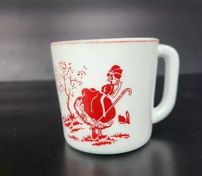 Red Little Bo Peep Cup Mug Vitrock Sheep Child Nursery Rhyme Vtg Milk Glass 3  • $8.09