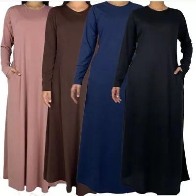 £15.99 • Buy Womens Plain Abaya Black With Pockets  New Burkha  Jilbab Long Jersey Maxi Dress