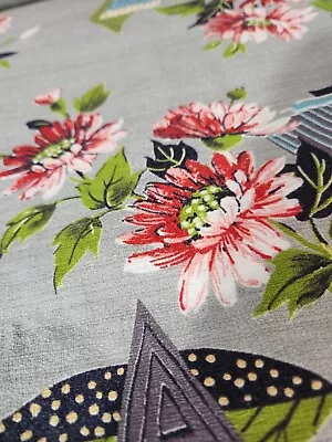 Vintage 50's Floral Atomic Barkcloth Fabric 4 Yds Drapery Upholstery MCM New • $85