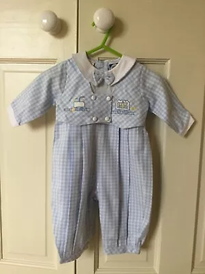 Carriage Boutiques Vintage Blue Gingham Babygrow 6 Months • $24.89