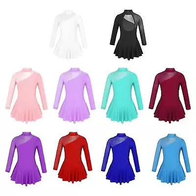 Girls Long Sleeve Mock Neck Figure Ice Roller Skating Dress Dance Wear Costumes • £16.09