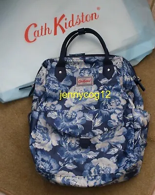 £50 • Buy Cath Kidston PEONY BLOSSOM FRAME BACKPACK NAVY Floral Multi-Pocket Rucksack Bag