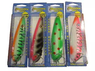 Lot Of 4 Moonshine Lures 5  Magnum Super Glow Spoon - Salmon - Striper - Walleye • $29.99