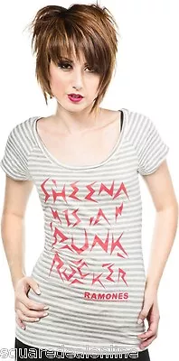 130091 Striped  Sheena Is A Punk Rocker  Boatneck Top Ramones Shirt X-Large XL • £33.25