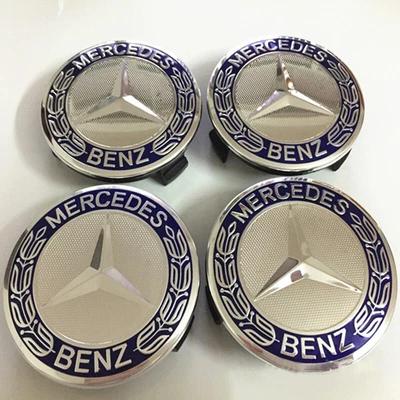 $15.99 • Buy Mercedes Benz  Centre Wheel Caps Set Of 4 Emblem Hub Badges Alloy 75mm Dark Blue